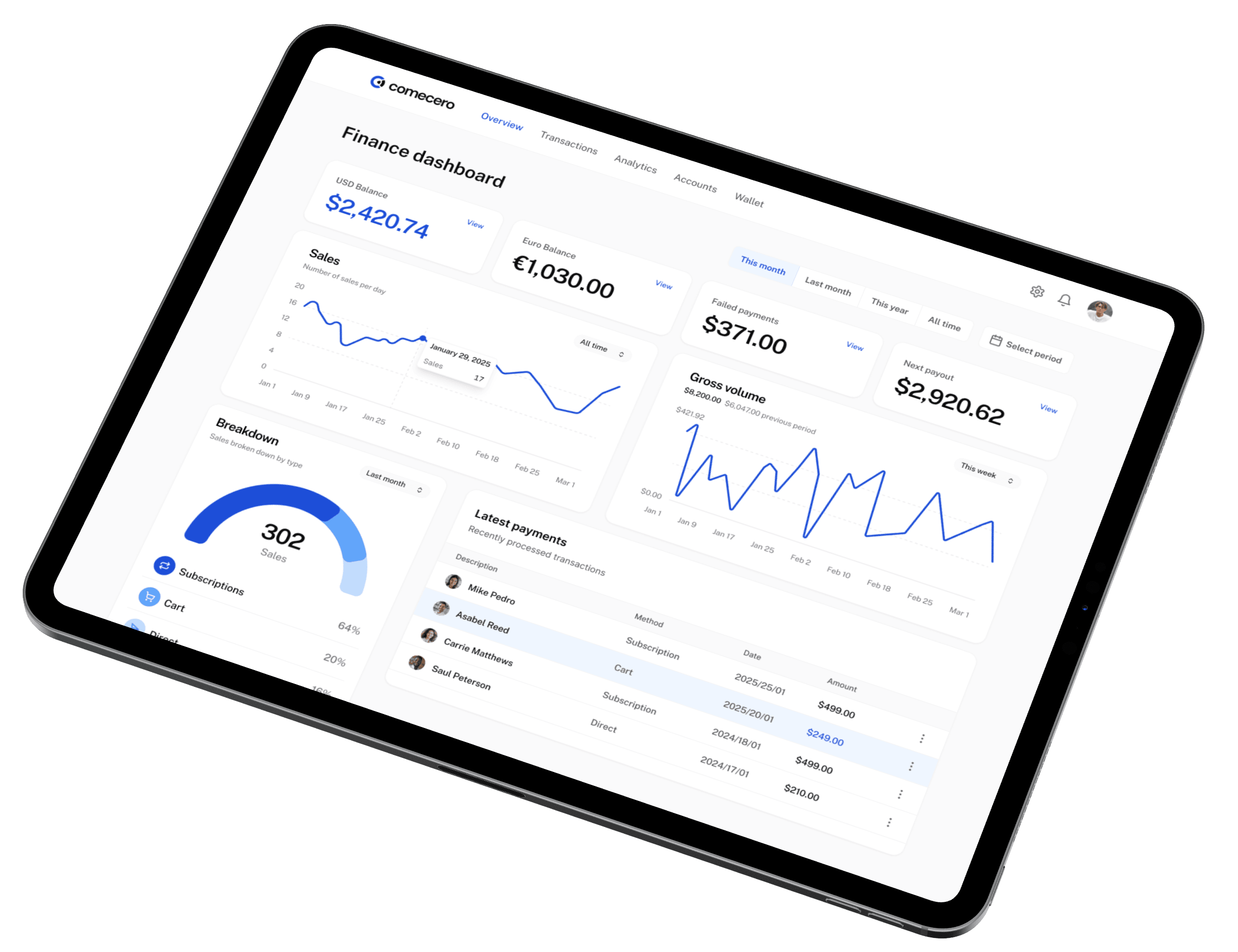 Comecero payment dashboard interface preview